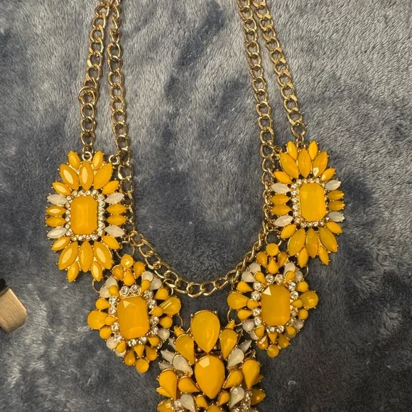 Vibrant Yellow and Gold Bib Necklace with Gemstone Accents - Picture 3 of 3